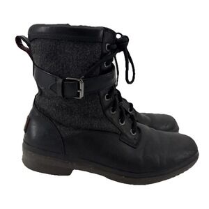 UGG Kesey Womens 8.5 Black Waterproof Leather Wool Lined Lace Up Boots